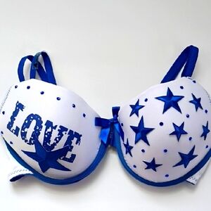 White Bra with Blue Stars and Love Print